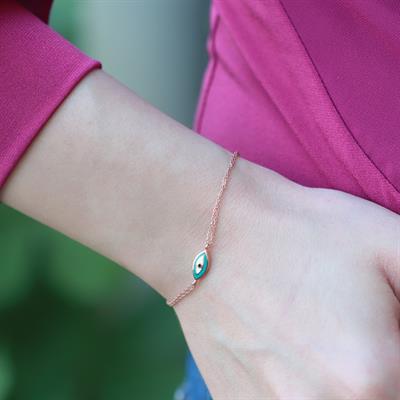 Mine İşli Göz Model Çift Zincirli Rose Gold Kaplama Gümüş Bileklik