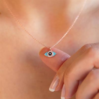 Mine İşli Mini Göz Figürlü Rose Gold Kaplama Gümüş Kolye