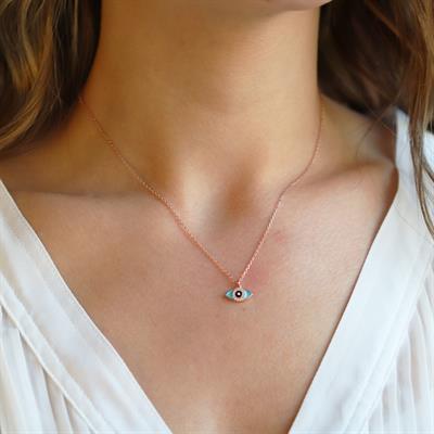 Mine İşli Mini Göz Figürlü Rose Gold Kaplama Gümüş Kolye