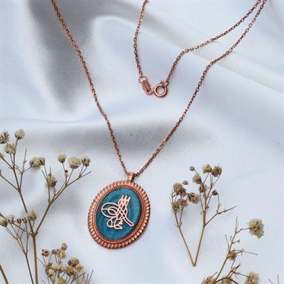Mine İşli Osmanlı Tuğrası Rose Gold Kaplama Gümüş Kolye