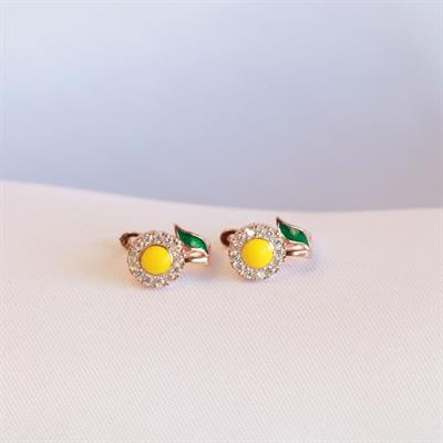 Mine İşli Sarı Papatya Zirkon Taşlı Rose Gold Kaplama Gümüş Küpe