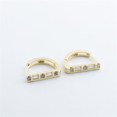 Mini Baget Taşlı Gold Kaplama Çubuk Küpe