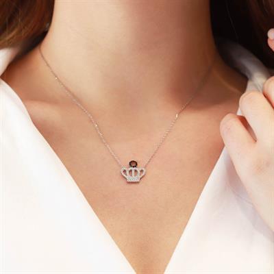 Mini Kral Tacı Zirkon Taşlı Gümüş Kolye