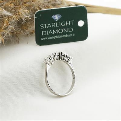 Mini Taç Model 6 Tırnaklı 5 Taş Starlight Diamond Gümüş Yüzük