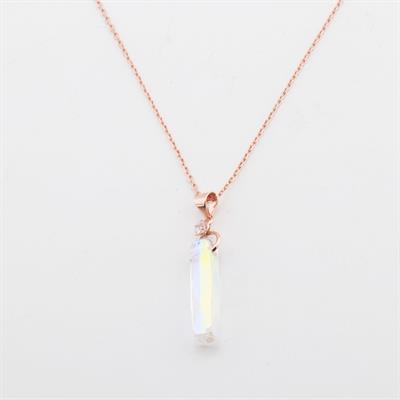 Mistik Topaz Taşlı Rose Gold Kaplama Cam Gümüş Kolye
