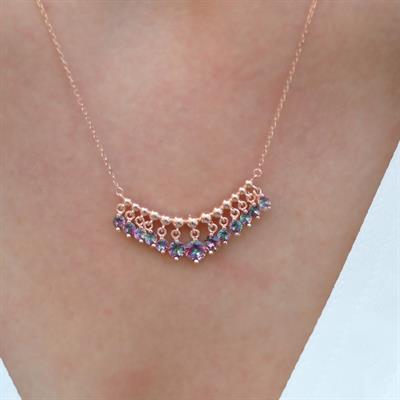 Mistik Topaz Taşlı Rose Gold Kaplama Shakira Gümüş Kolye