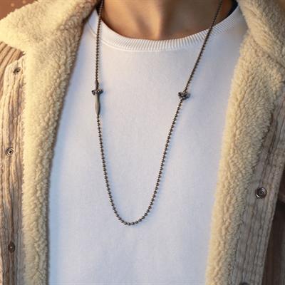 Mühür Ve Kılıç Figürlü Siyah Zirkon Taşlı Erkek Gümüş Kolye