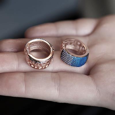 Nano Taşlı 925 Ayar Gümüş Halka Küpe
