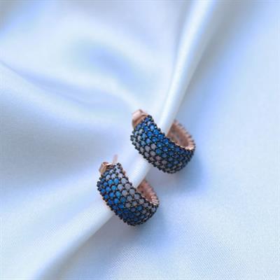 Nano Taşlı Rose Gold Kaplama 5 Sıra Tamtur Gümüş Küpe