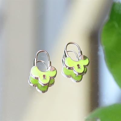 Neon Mine İşli Kilit Rose Gold Kaplama Gümüş Küpe