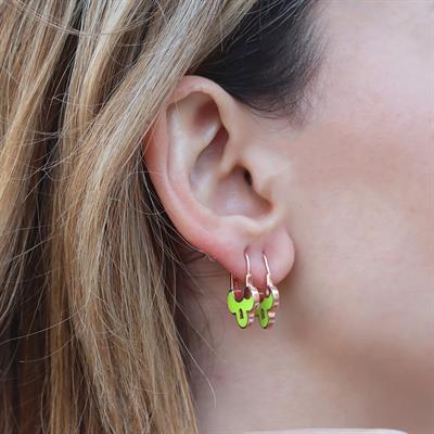 Neon Mine İşli Kilit Rose Gold Kaplama Gümüş Küpe