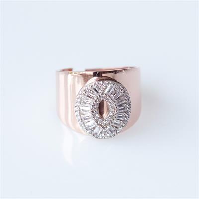 O Harfi Baget Taşlı Rose Gold Kaplama Gümüş Yüzük