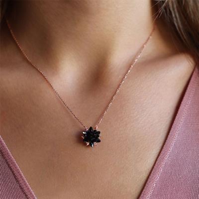 Oniks Taşlı Rose Gold Kaplama Gümüş Kolye