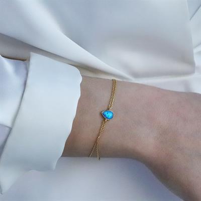 Opal Damla Modeli Gold Kaplama Gümüş Bileklik