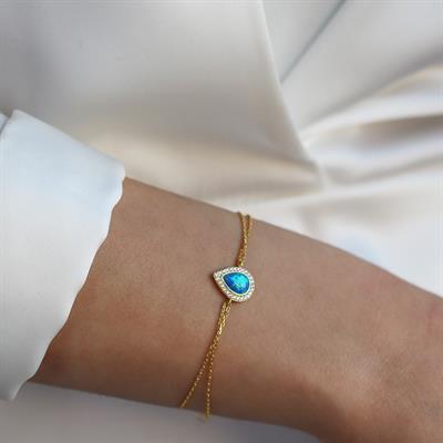 Opal Damla Taşlı Gold Kaplama Gümüş Bileklik