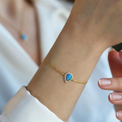 Opal Damla Taşlı Gold Kaplama Gümüş Bileklik