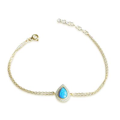 Opal Damla Taşlı Gold Kaplama Gümüş Bileklik
