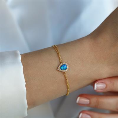 Opal Damla Taşlı Gold Kaplama Gümüş Bileklik