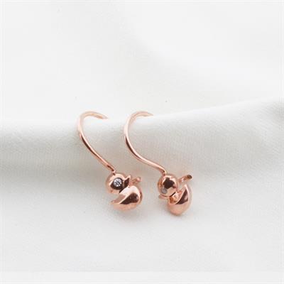 Ördek Figürlü Rose Gold Kaplama Zirkon Taşlı Çocuk Küpesi