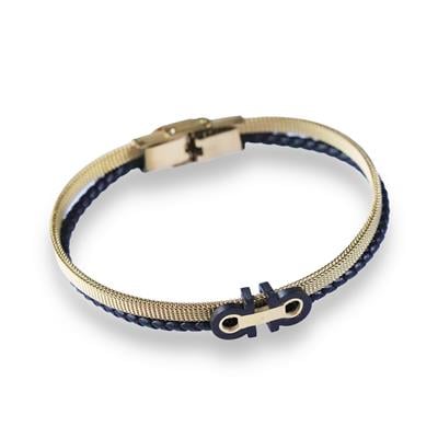 Örgülü Hasır Gold Deri Çelik Bileklik