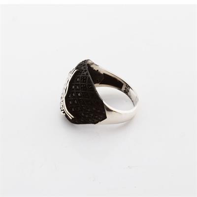 Osmanlı Tuğrası Siyah Zirkon Taşlı Gümüş Erkek Yüzük