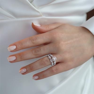 Oval Kesim Baget Taşlı Çift Gümüş Yüzük