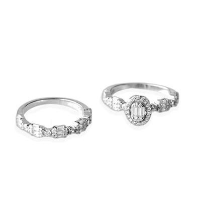 Oval Kesim Baget Taşlı Çift Gümüş Yüzük