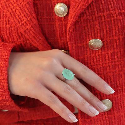 Oval Kesim Paraiba Taşlı Gümüş Yüzük