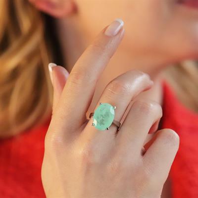 Oval Kesim Paraiba Taşlı Gümüş Yüzük