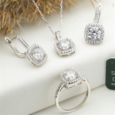 Oval Montür 3.00 ct Starlight Diamond Gümüş Takım