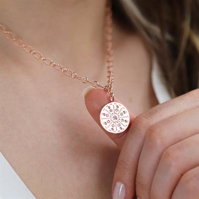 Özel Tasarım Rose Gold Kaplama Zirkon Taşlı Trend Gümüş Kolye