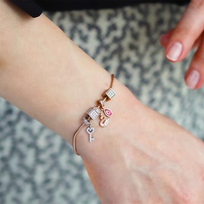 Pndr Charmlı Rose Gold Kaplama Gümüş Bileklik