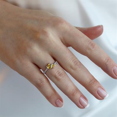 Pndr İki Kalp Sitrin Taşlı Gümüş Yüzük