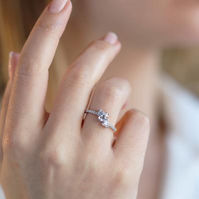 Pndr İki Kalp Zirkon Taşlı Gümüş Yüzük