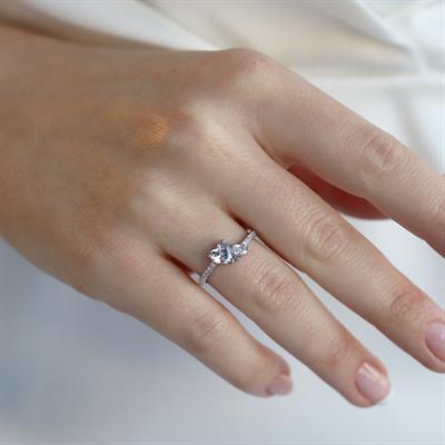 Pndr İki Kalp Zirkon Taşlı Gümüş Yüzük