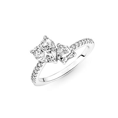 Pndr İki Kalp Zirkon Taşlı Gümüş Yüzük