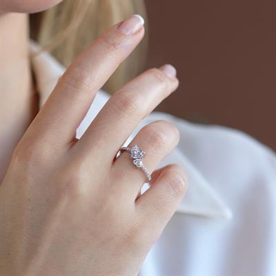 Pndr İki Kalp Zirkon Taşlı Gümüş Yüzük