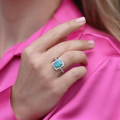 Paraiba Taşlı Baget Vintage Gümüş Yüzük