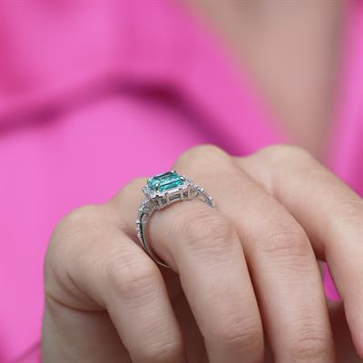 Paraiba Taşlı Baget Vintage Gümüş Yüzük