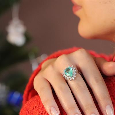 Paraiba Taşlı Damla Sultan Modeli 925 Ayar Gümüş Yüzük