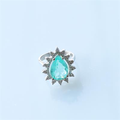 Paraiba Taşlı Damla Sultan Modeli 925 Ayar Gümüş Yüzük