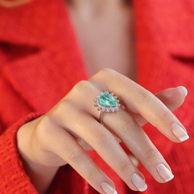 Paraiba Taşlı Damla Sultan Modeli 925 Ayar Gümüş Yüzük