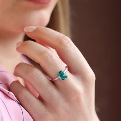 Paraiba Taşlı Half Moon Gümüş Yüzük