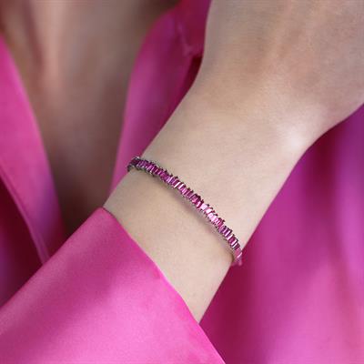Pembe Baget Taşlı Gümüş Kelepçe