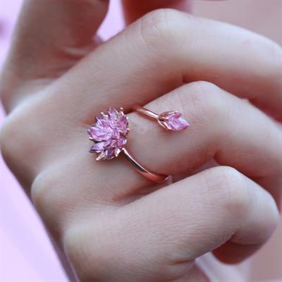 Pembe Kuvars Taşlı Lotus Çiçcekli Gümüş Set