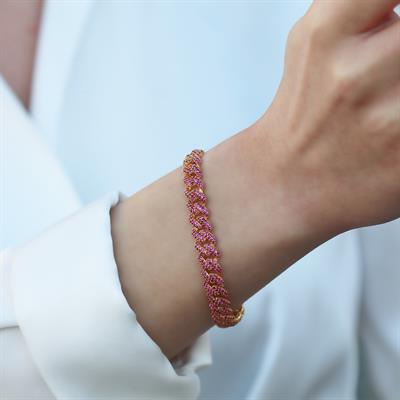 Pembe Zirkon Taş Gold Kaplama Gümüş Gurmet Bileklik