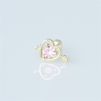 Pembe Zirkon Taşlı Kalp Figürlü Gold Kaplama Tragus