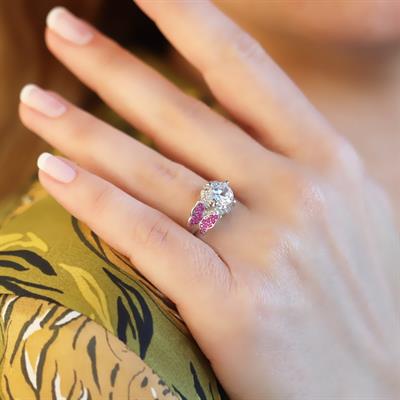 Pembe Zirkon Taşlı Kelebekli Tek Taş Gümüş Yüzük