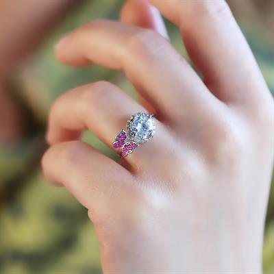 Pembe Zirkon Taşlı Kelebekli Tek Taş Gümüş Yüzük