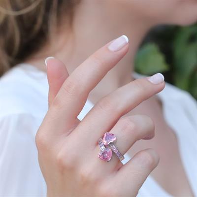 Pembe Zirkon Taşlı Sevgili Kalp Gümüş Yüzük